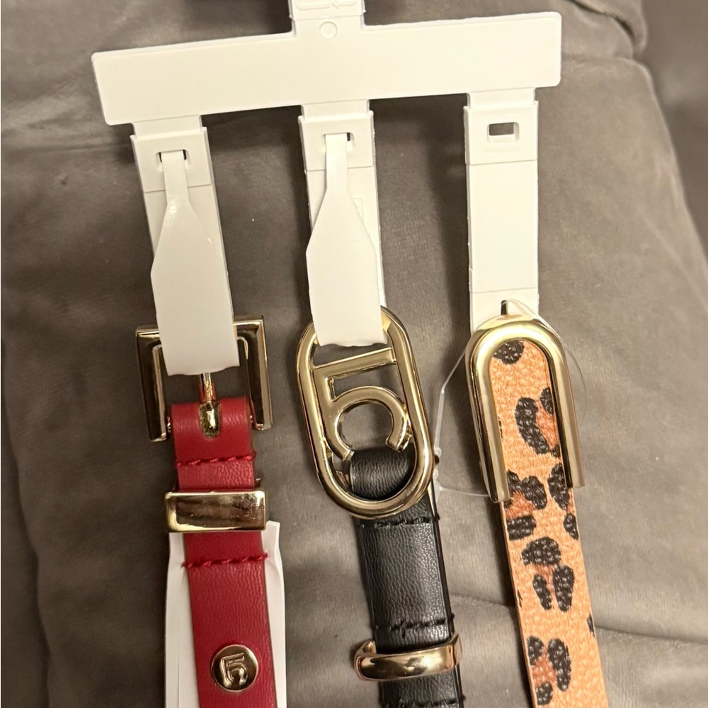 Liz Claiborne Red, Black, and Leopard Print Belt Trio